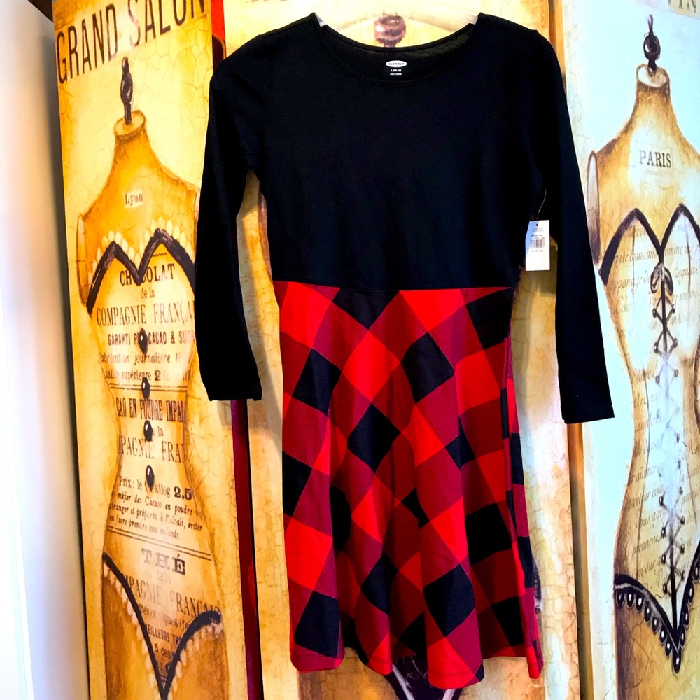 NWT Old Navy girls black and gingham dress